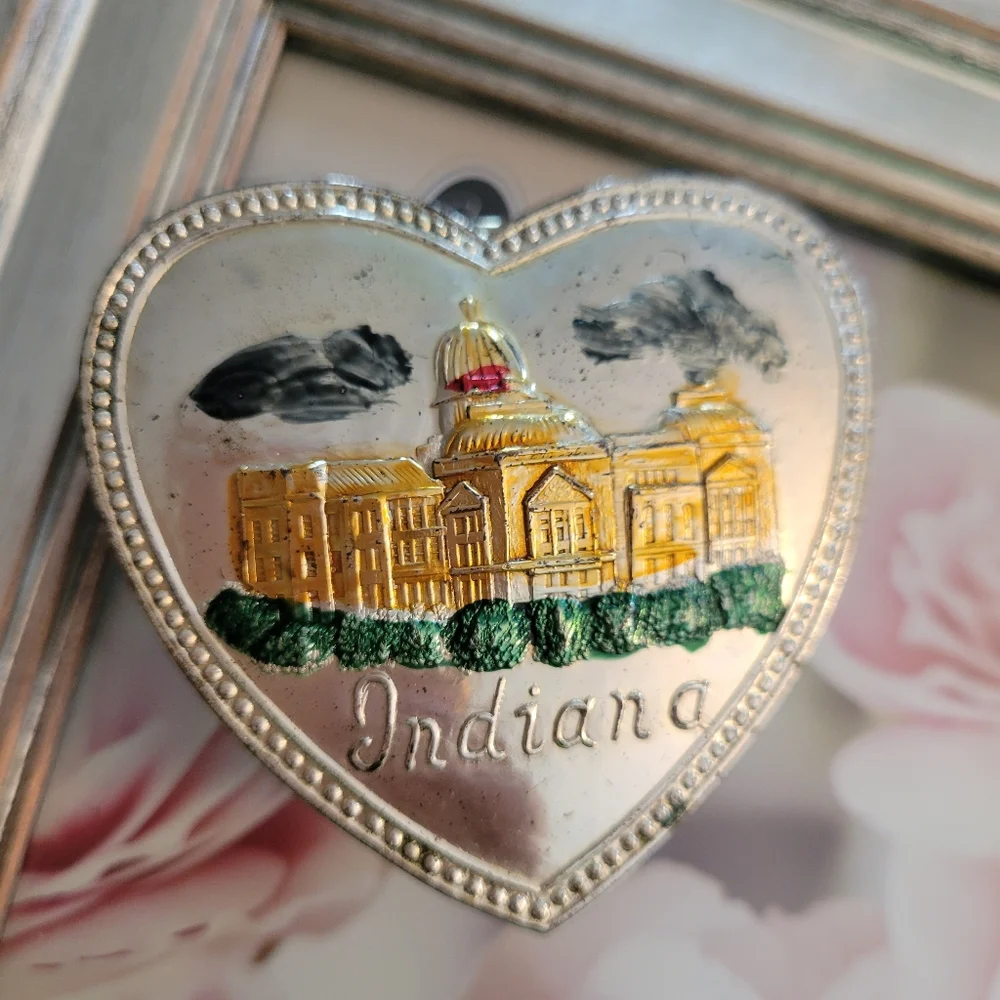 Vintage Indiana Heart Shaped Jewelry Box ~ Silvertone ~ 1960s ~